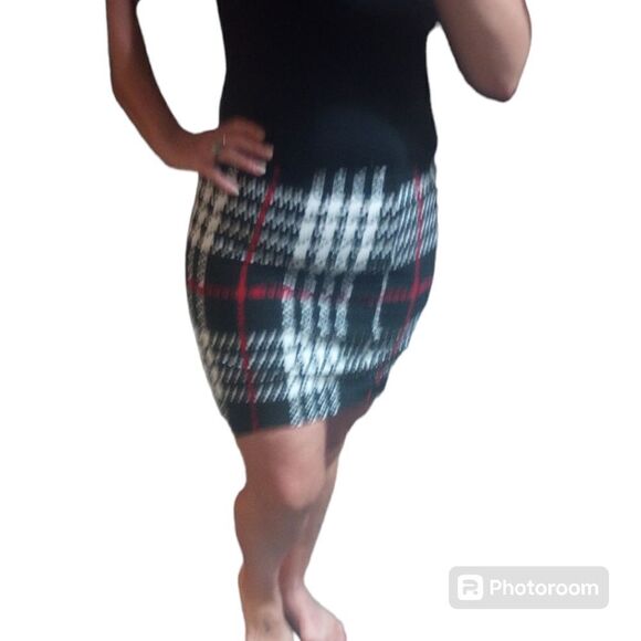 Houndstooth elastic waist stretchy mini skirt - Picture 1 of 6